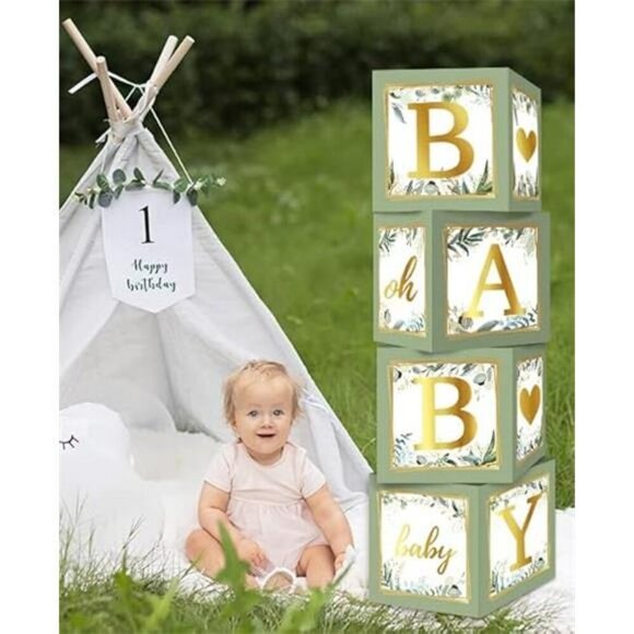Sage Green Baby Shower Balloon Boxes Gender Reveal Party Decorations Set - Picture 6 of 7